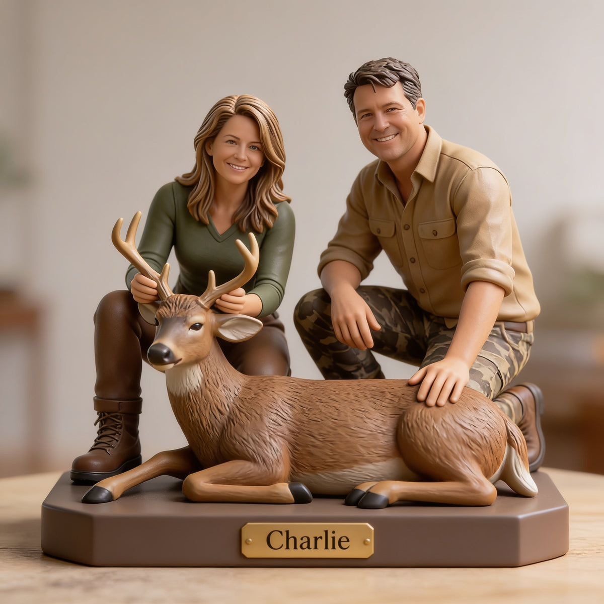 Personalized Middle-Aged Hunting Couple with Deer Custom Shaped Acrylic Plaque