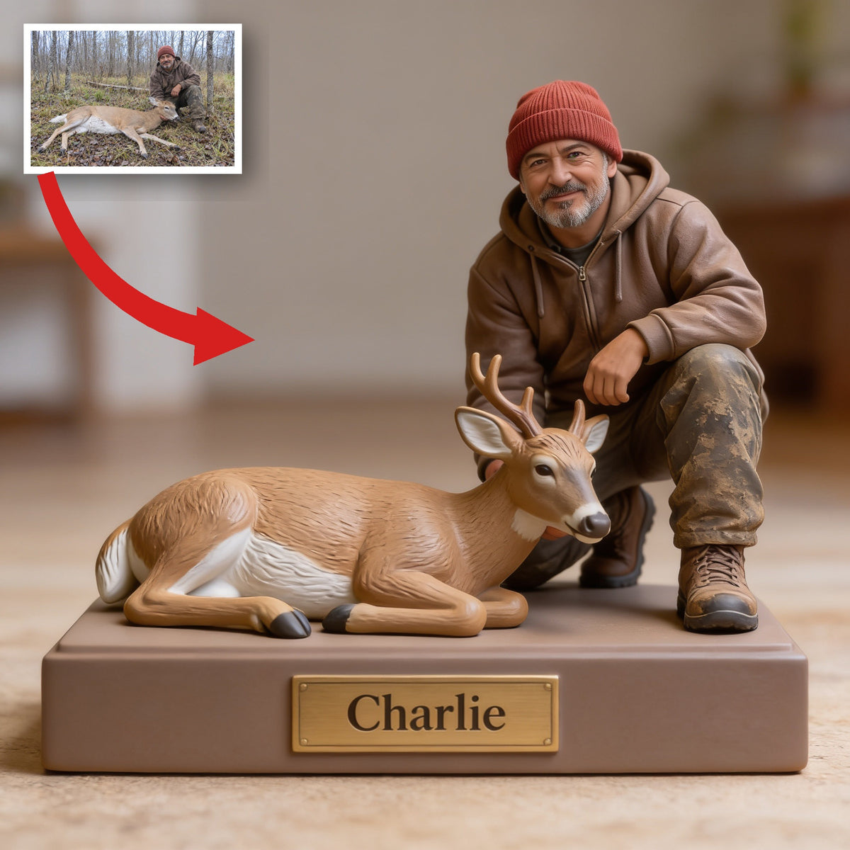 Personalized Middle-Aged Latino Hunter with Deer Custom Shaped Acrylic Plaque Hunting Gift
