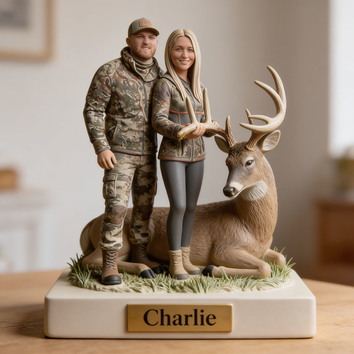 Personalized Hunting Couple with Deer Custom Shaped Acrylic Plaque Hunting Gift