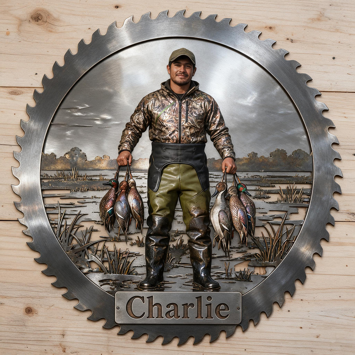 Personalized Latino Duck Hunter 3D Cut Metal Sign Hunting Wall Decor