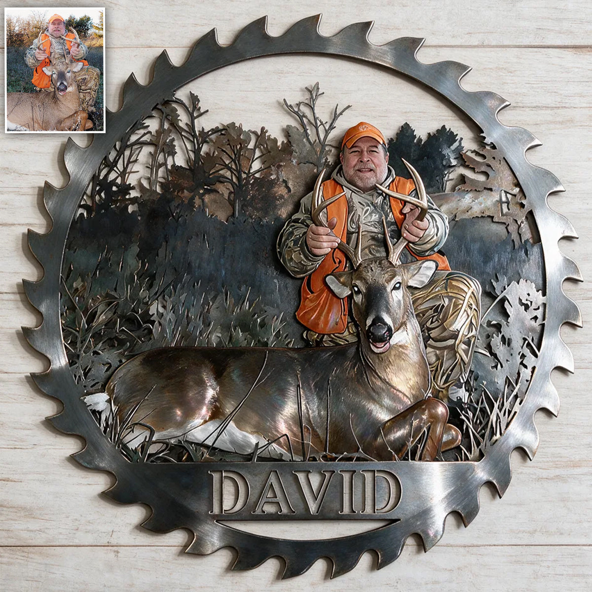 Personalized Black Hunter with Deer 3D Cut Metal Sign Hunting Wall Decor