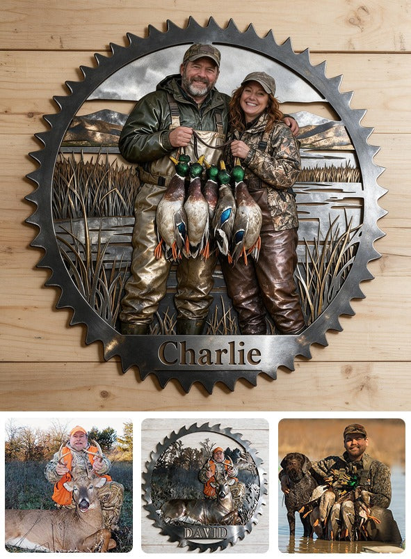 Personalized Middle-aged Duck Hunting Couple 3D Cut Metal Sign Hunting Wall Decor