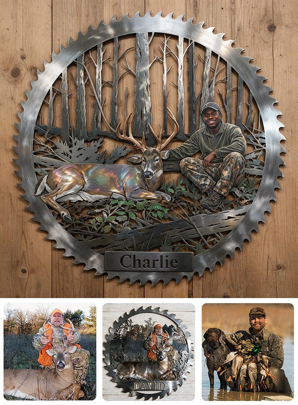 Personalized Black Hunter with Deer 3D Cut Metal Sign Hunting Wall Decor