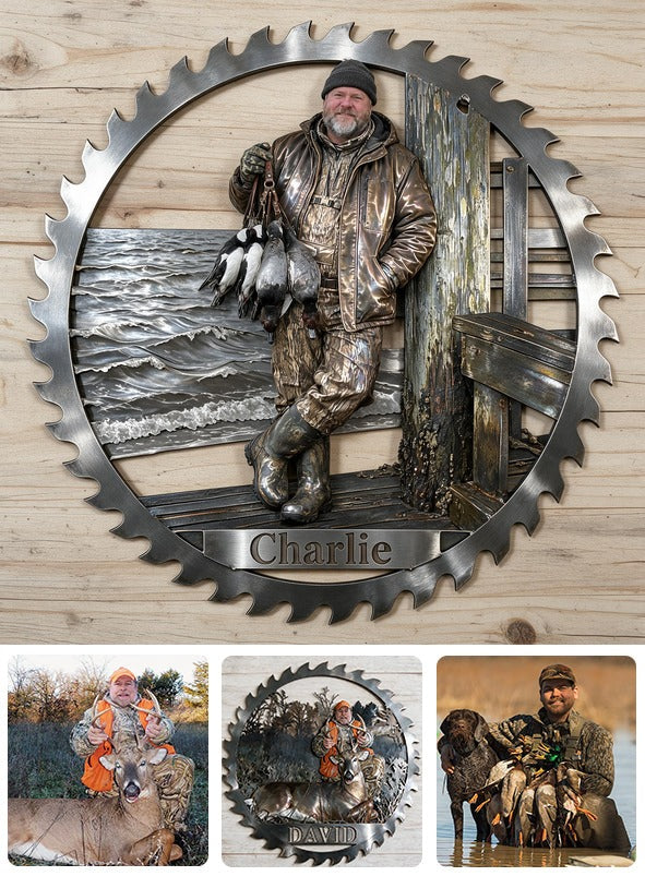Personalized Middle-Aged Duck Hunter 3D Cut Metal Sign Hunting Wall Decor