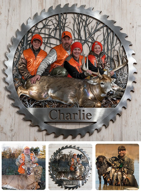 Personalized Hunting Family with Deer 3D Cut Metal Sign Wall Decor