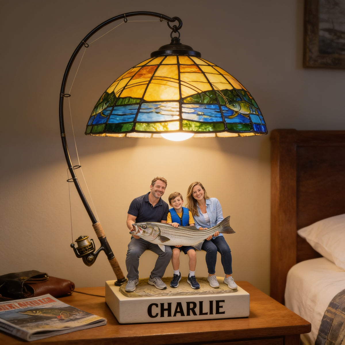 Personalized Fishing Family Acrylic LED Night Light Fishing Lover Gift