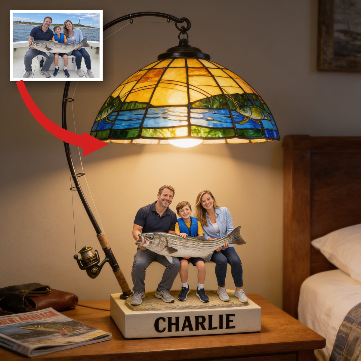 Personalized Fishing Family Acrylic LED Night Light Fishing Lover Gift