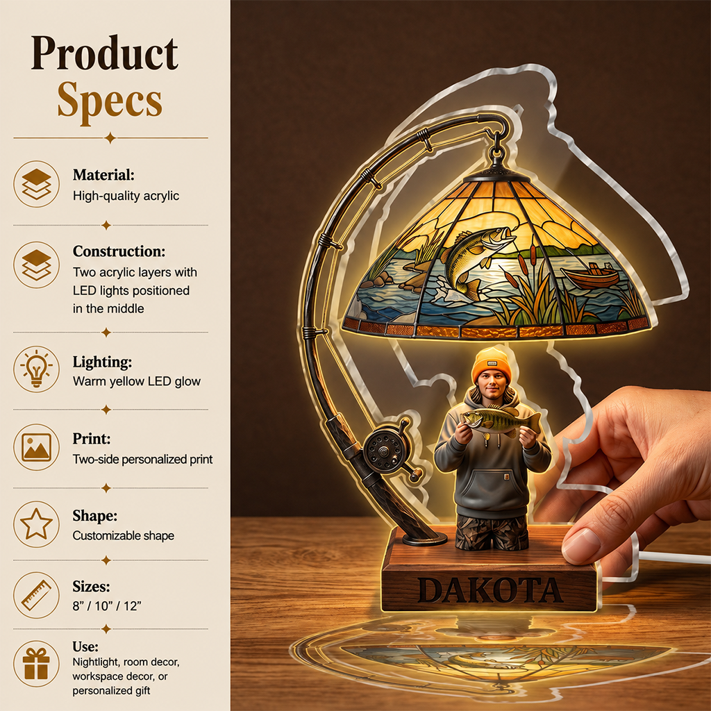 Personalized Fishing Family Acrylic LED Night Light Fishing Lover Gift
