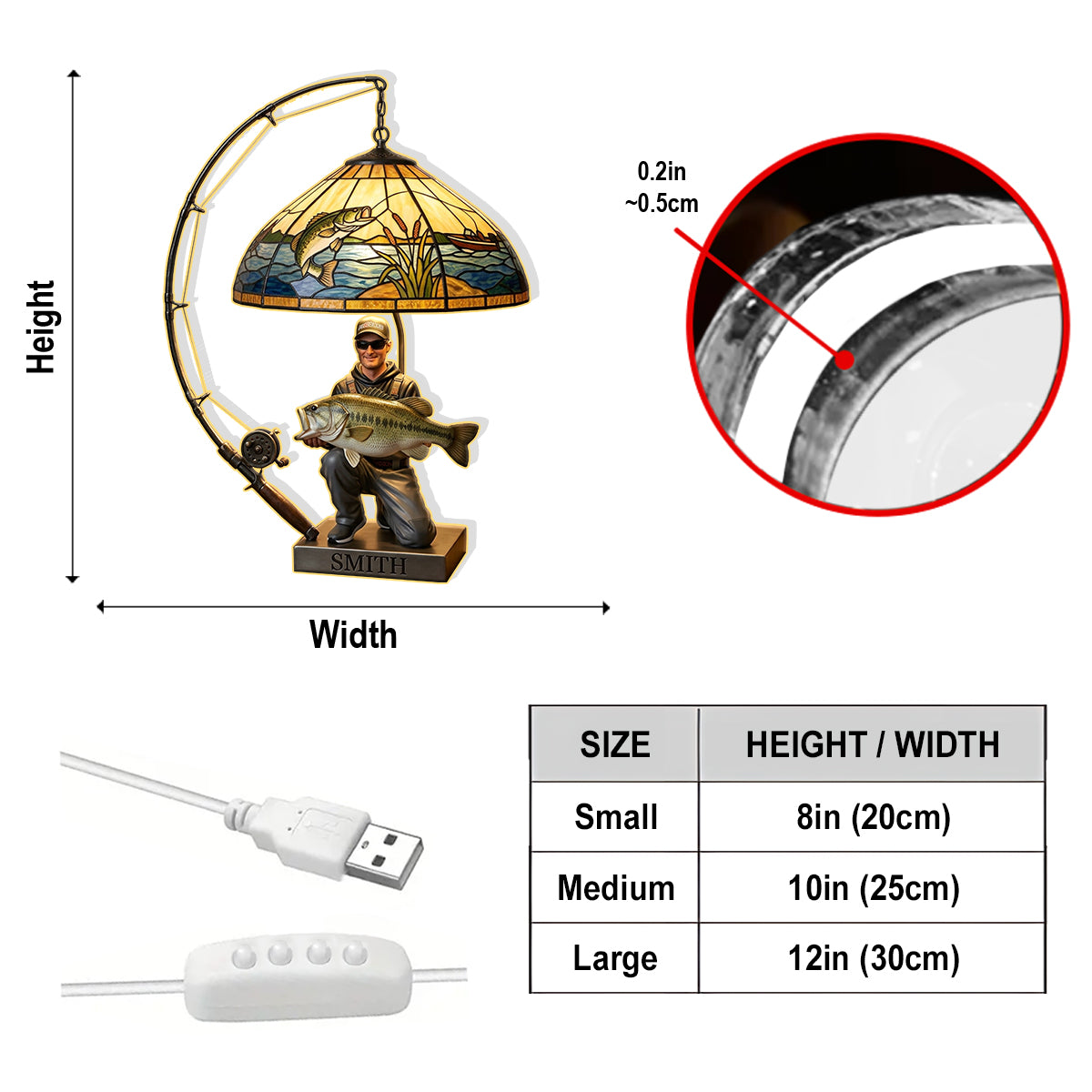 Personalized Fishing Family Acrylic LED Night Light Fishing Lover Gift