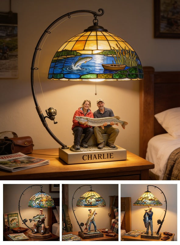 Personalized Middle-Aged Fishing Couple Acrylic LED Night Light Fishing Lover Gift