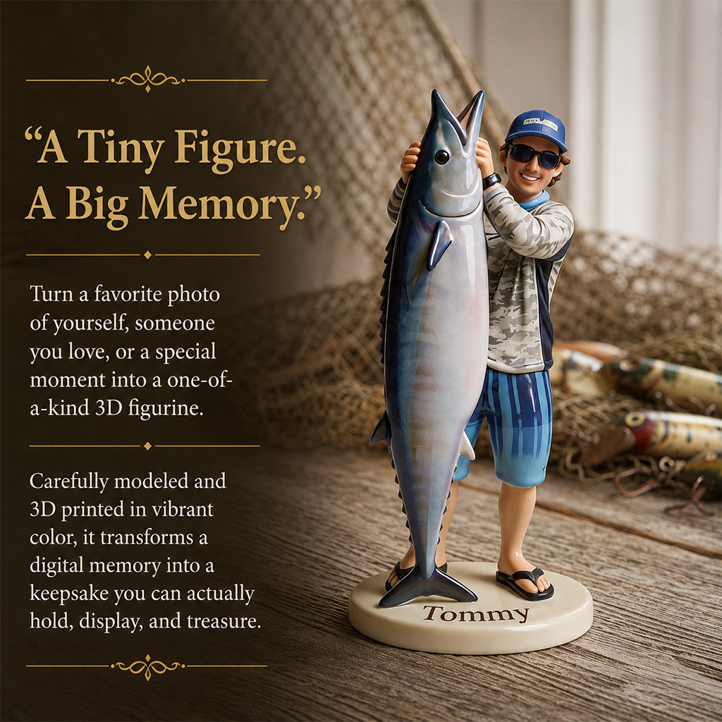 Personalized Middle-Aged Black Fisherman 3D Figurine Keepsake Gift