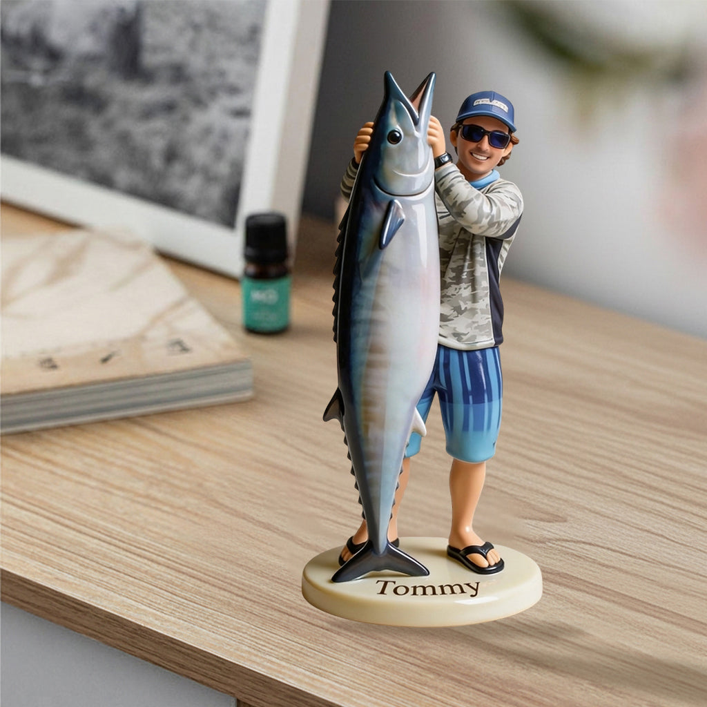 Personalized Middle-Aged Black Fisherman 3D Figurine Keepsake Gift
