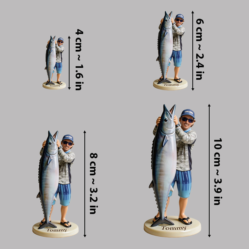Personalized Middle-Aged Latino Fisherman 3D Figurine Fishing Keepsake Gift