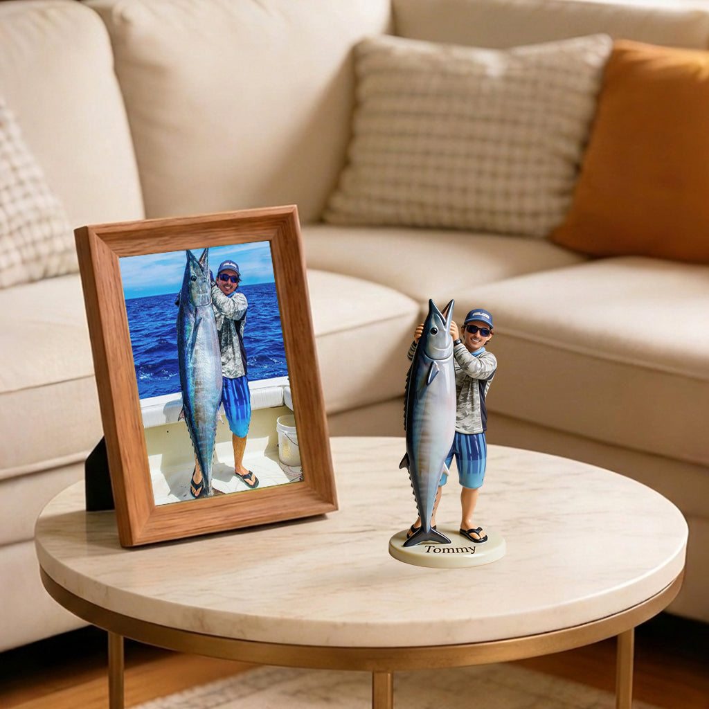 Personalized Middle-Aged Fisherman 3D Figurine, Custom Fishing Keepsake Gift
