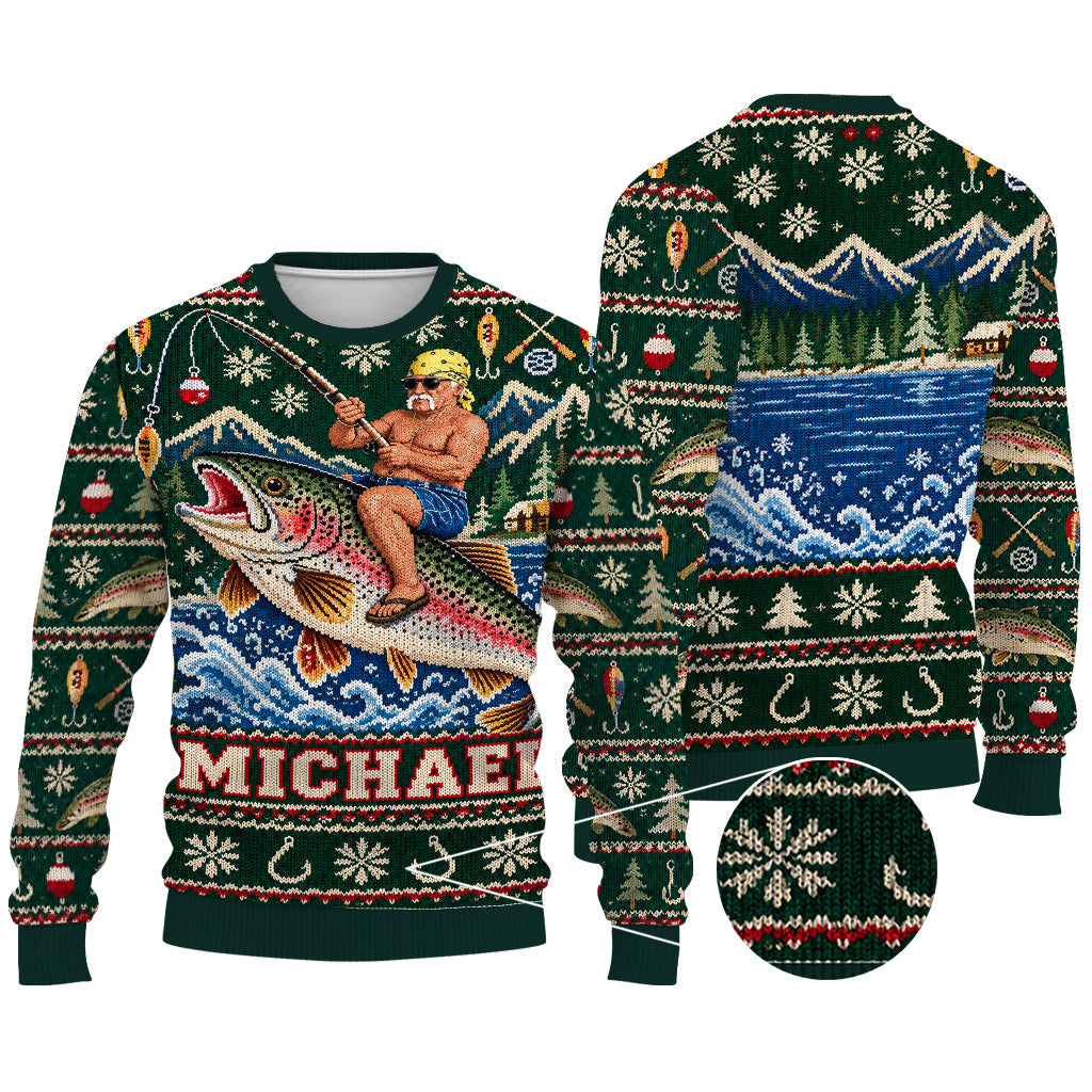 Personalized Christmas Middle-Aged Black Fisherman Fishing Ugly Sweater
