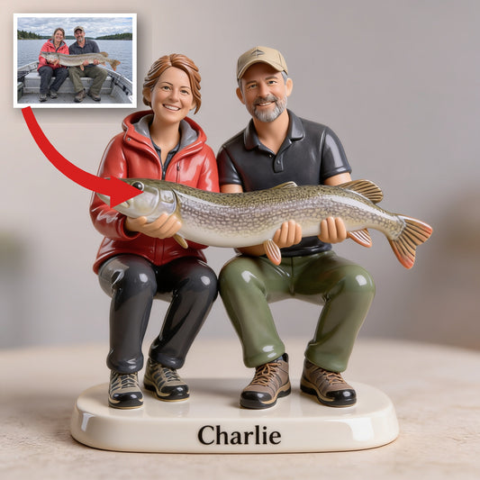 Personalized Middle-Aged Fishing Couple 3D Figurine Custom Keepsake Gift