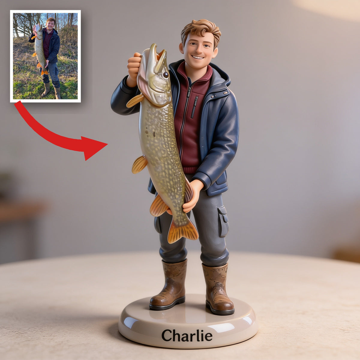 Personalized Fisherman 3D Figurine, Custom Fishing Lover Keepsake Gift