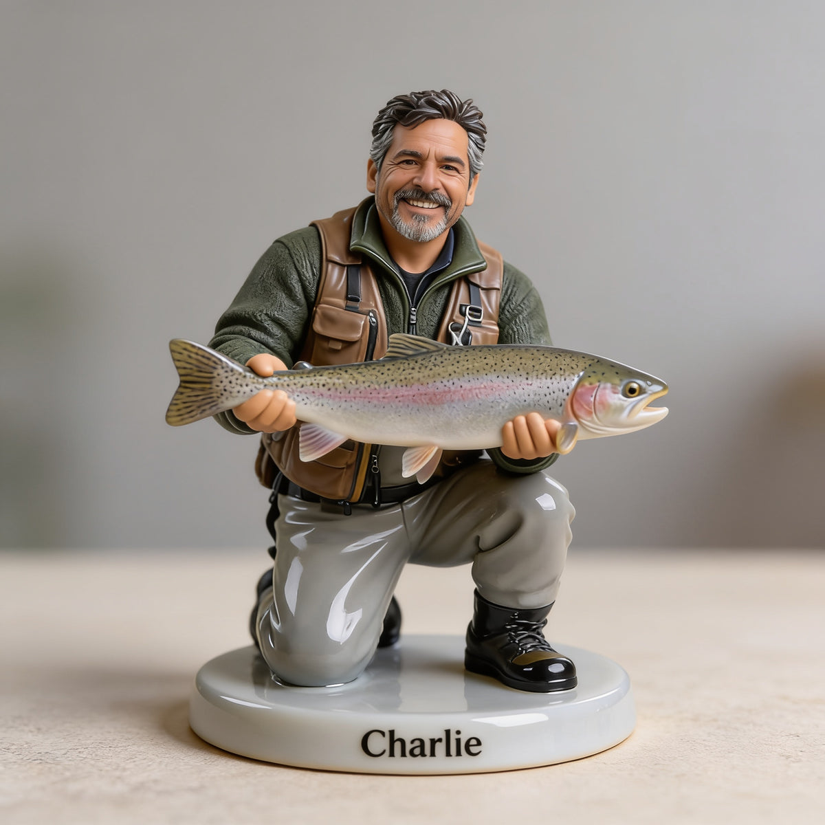 Personalized Middle-Aged Latino Fisherman 3D Figurine Fishing Keepsake Gift