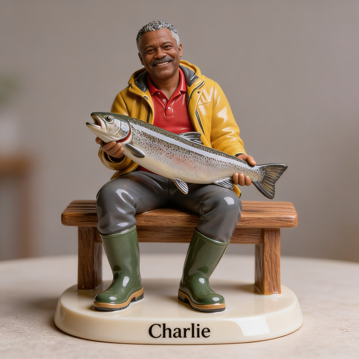 Personalized Middle-Aged Black Fisherman 3D Figurine Keepsake Gift