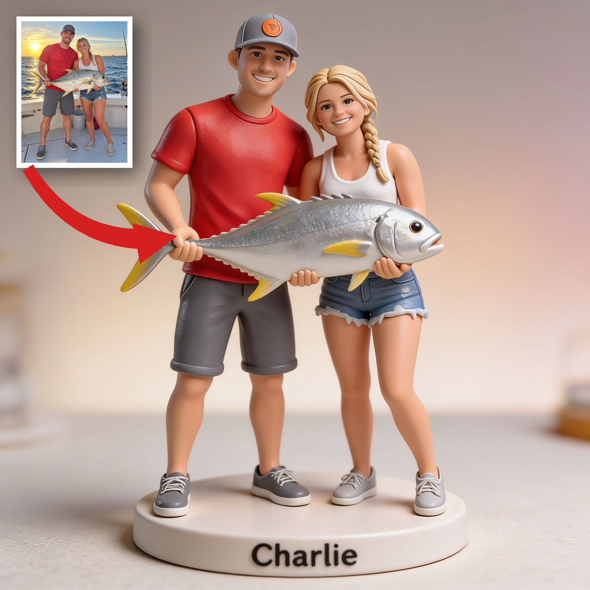 Personalized Fishing Couple Custom 3D Figurine Keepsake Gift