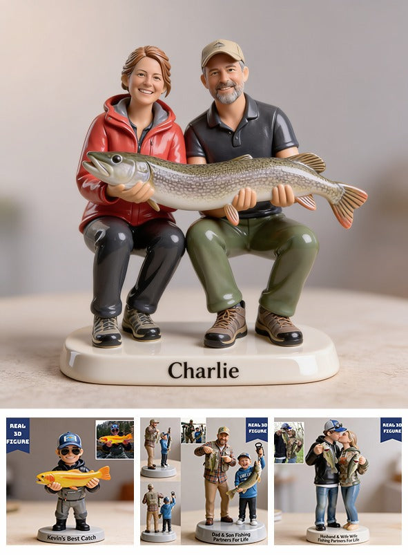 Personalized Middle-Aged Fishing Couple 3D Figurine Custom Keepsake Gift