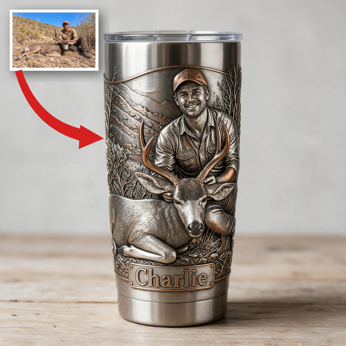 Personalized Latino Hunter with Deer Hunting Tumbler, Gift for Hunters