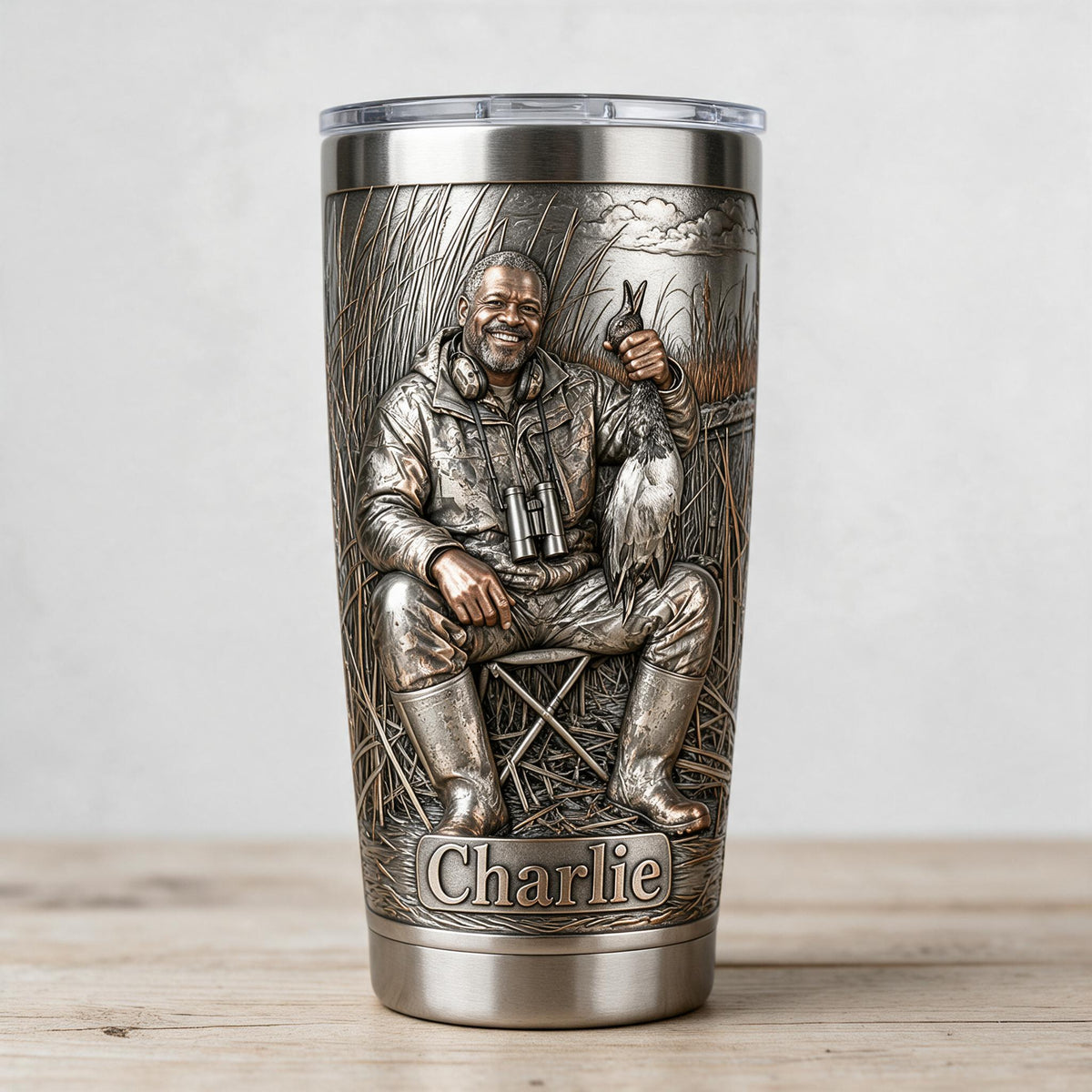 Personalized Middle-Aged Black Duck Hunter Tumbler Hunting Gift
