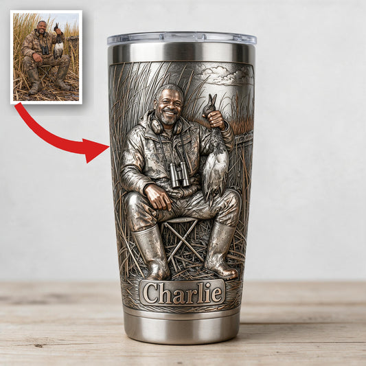 Personalized Middle-Aged Black Duck Hunter Tumbler Hunting Gift