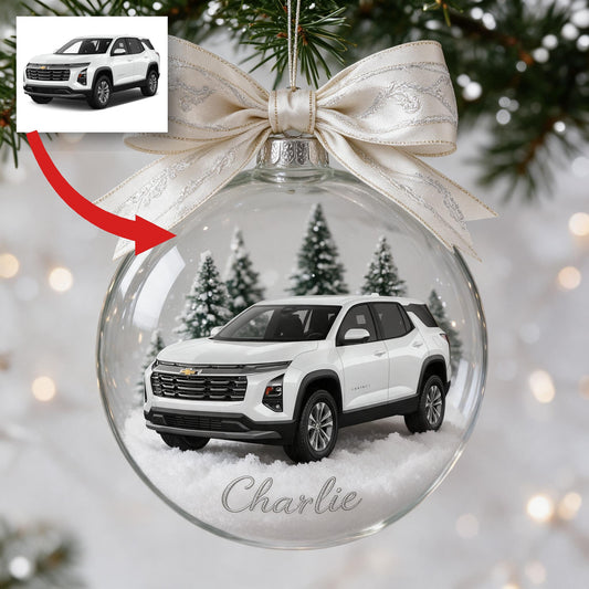 Personalized Christmas White Chevrolet Equinox SUV Snow Globe Ornament Car Lover Gift