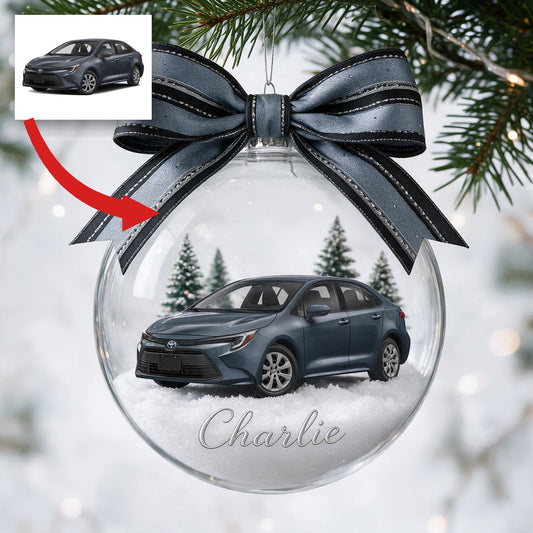 Personalized Christmas Dark Grey Toyota Corolla Snow Globe Ornament Car Lover Gift