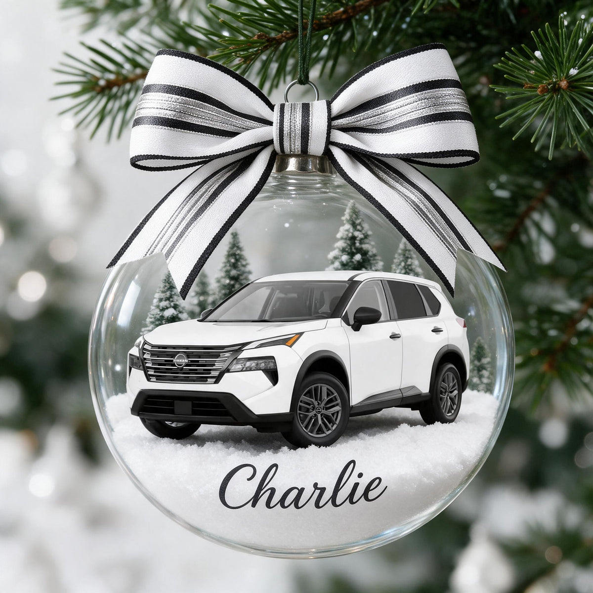 Personalized Christmas White Nissan Rogue Compact SUV Snow Globe Ornament Car Lover Gift
