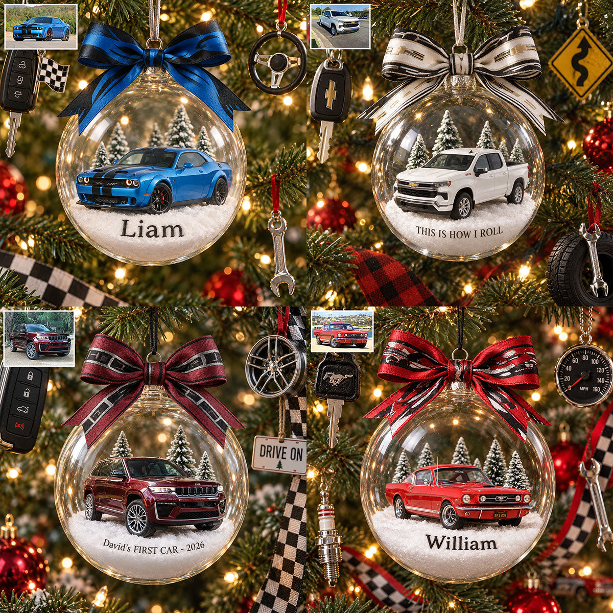 Personalized Christmas White Toyota RAV4 Snow Globe Ornament Car Lover Gift