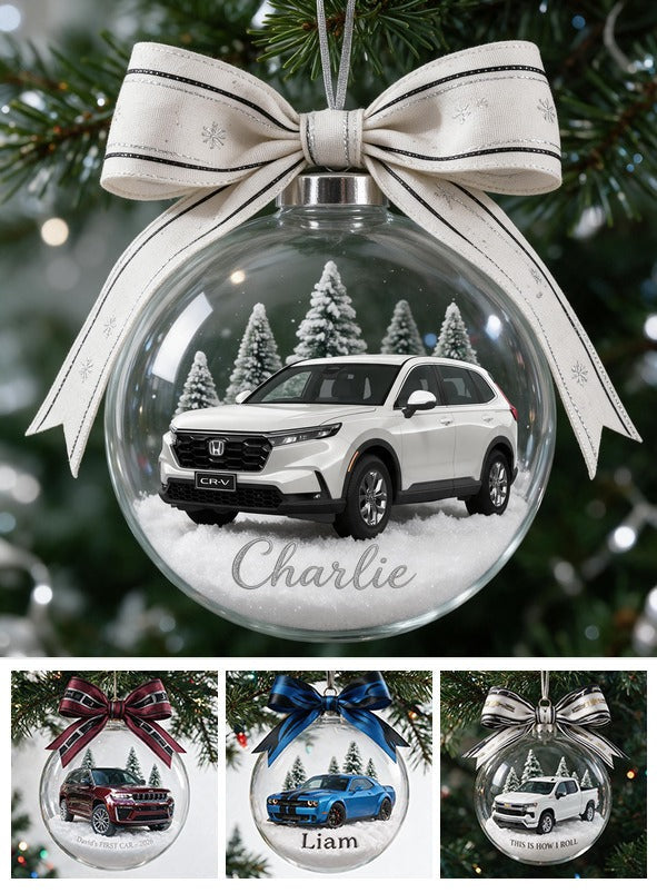 Personalized Christmas White Honda CR-V SUV Snow Globe Ornament Car Lover Gift