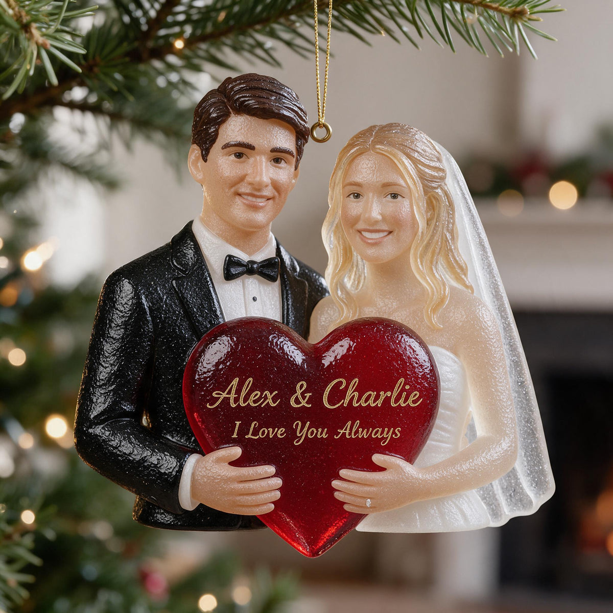 Personalized Wedding Couple Custom Shape Glass Ornament Keepsake