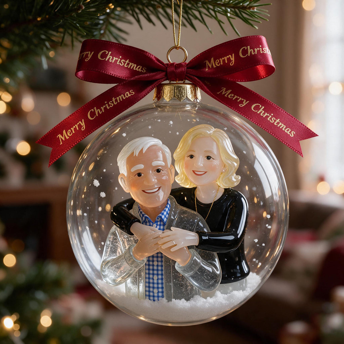 Personalized Christmas Older Couple Snow Globe Ornament Holiday Gift
