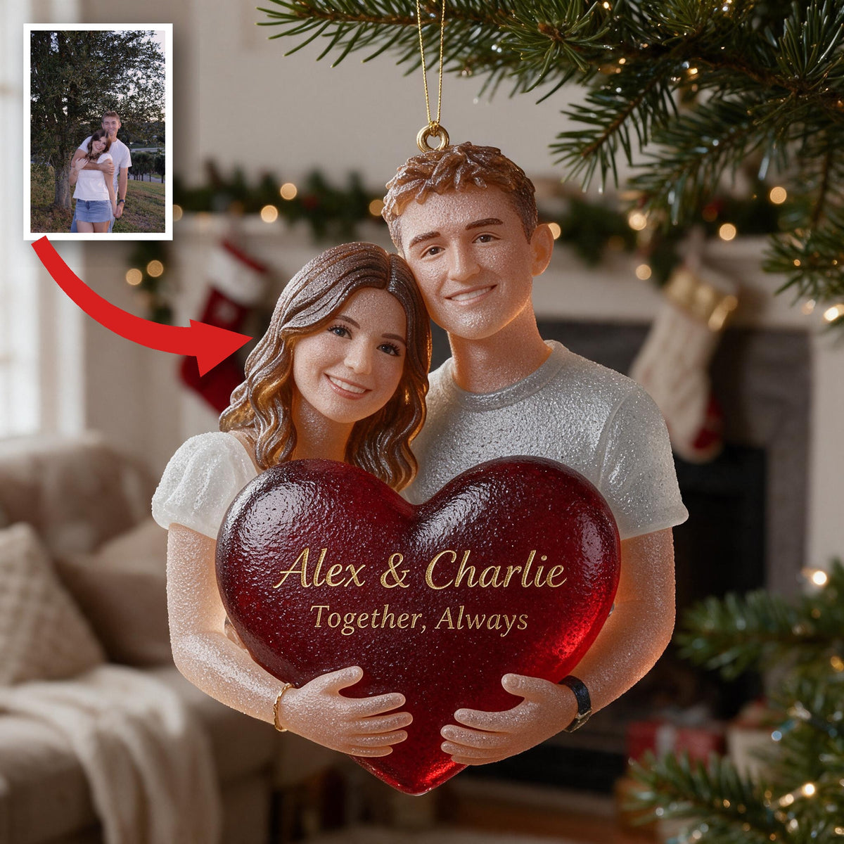 Personalized Christmas Couple Glass Heart Ornament Gift for Husband Wife