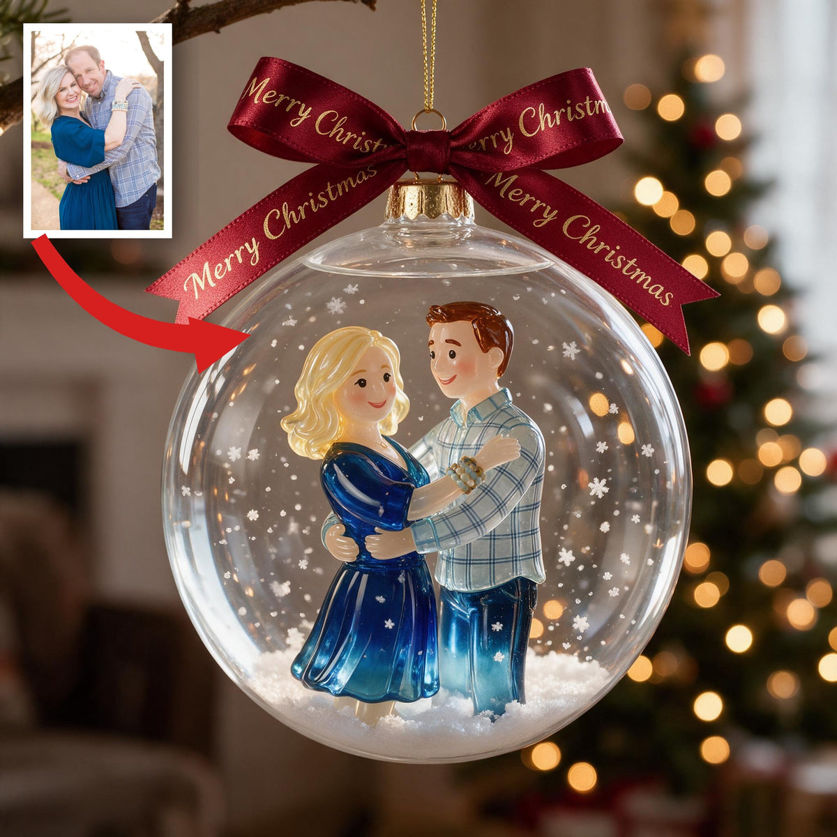 Personalized Christmas Middle-Aged Couple Snow Globe Ornament Holiday Gift for Parents