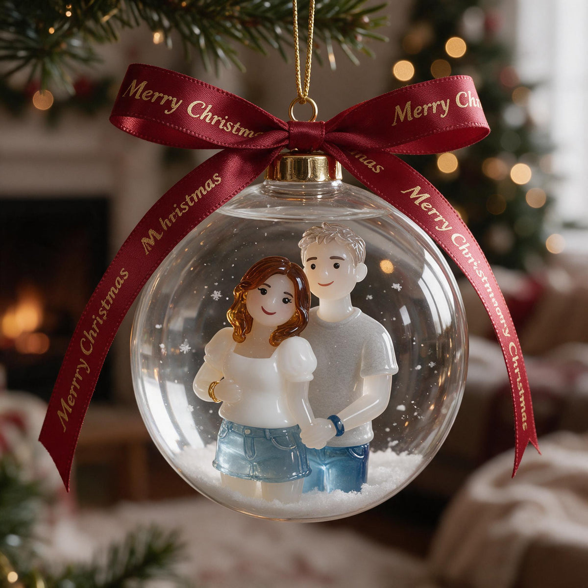 Personalized Christmas Husband Wife Couple Snow Globe Ornament Tree Decoration