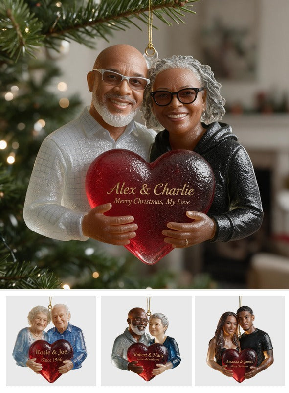 Personalized Christmas Middle-Aged Black Couple Glass Ornament, Husband Wife Gift
