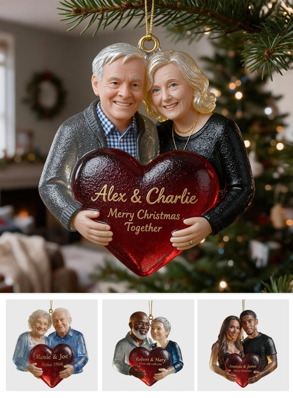 Personalized Christmas Older Couple Heart Glass Ornament Gift for Grandparents