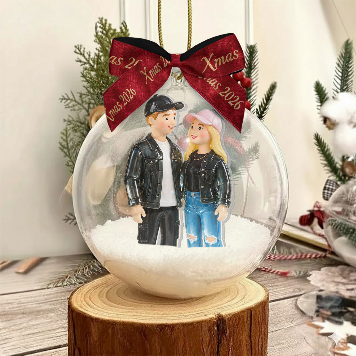 Personalized Christmas Black Gay Couple Snow Globe Ornament LGBT Holiday Keepsake