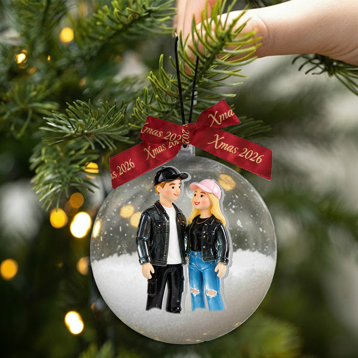Personalized Christmas Middle-Aged Black Couple Snow Globe Ornament Gift