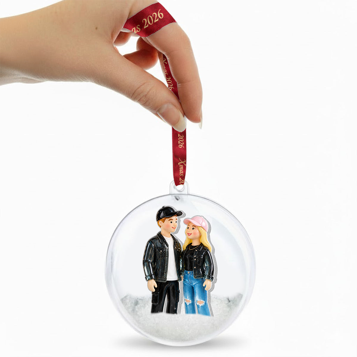 Personalized Christmas Black Lesbian Couple Snow Globe Ornament Holiday Gift