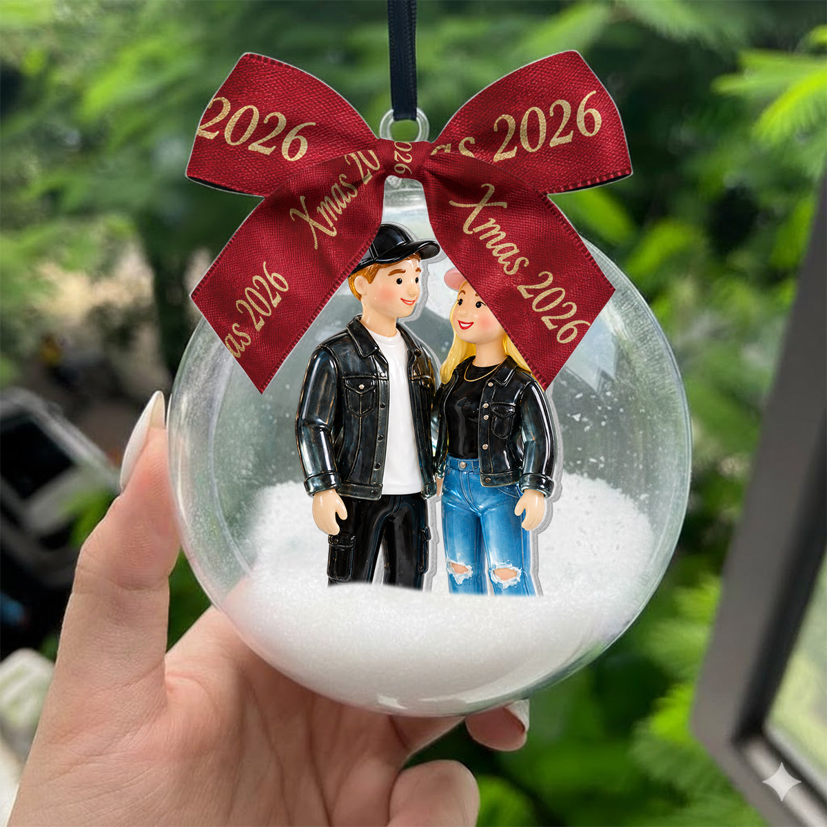 Personalized Christmas Gay Couple Snow Globe Ornament LGBT Holiday Gift