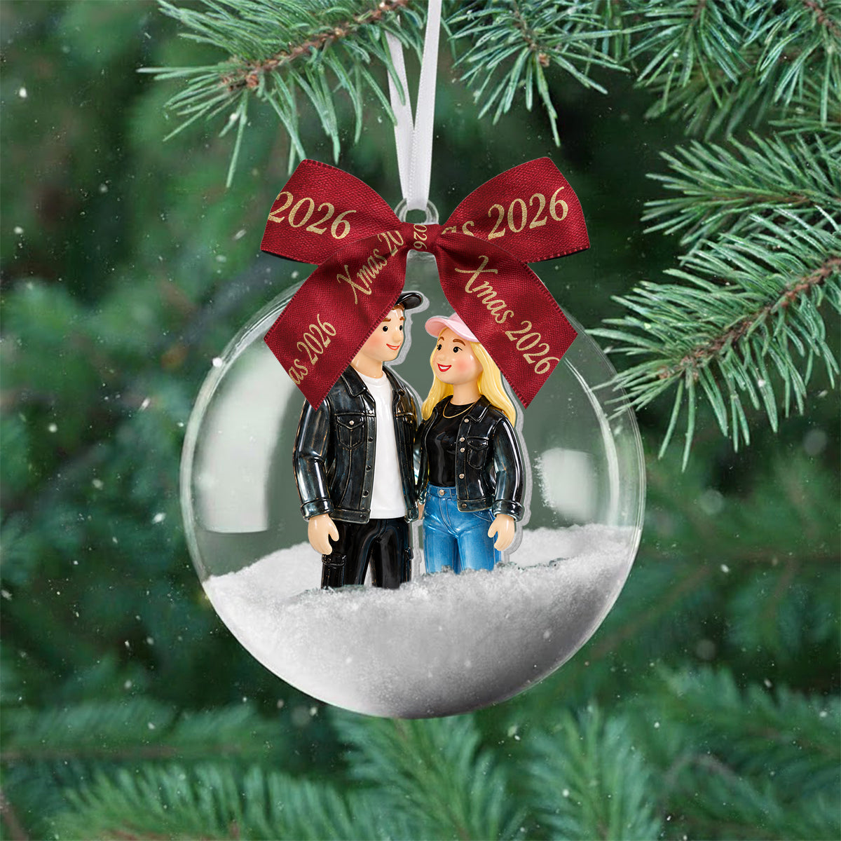 Personalized Christmas Older Latino Couple Snow Globe Ornament Family Holiday Gift