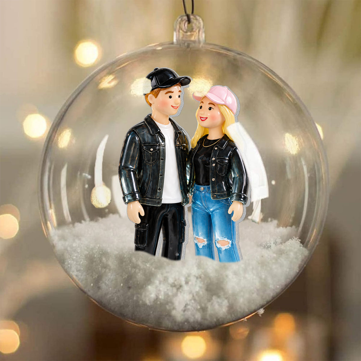 Personalized Christmas Black Lesbian Couple Snow Globe Ornament Holiday Gift