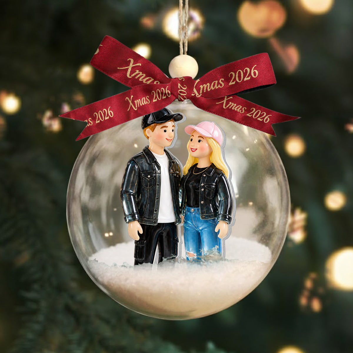 Personalized Christmas Middle-Aged Black Couple Snow Globe Ornament Gift