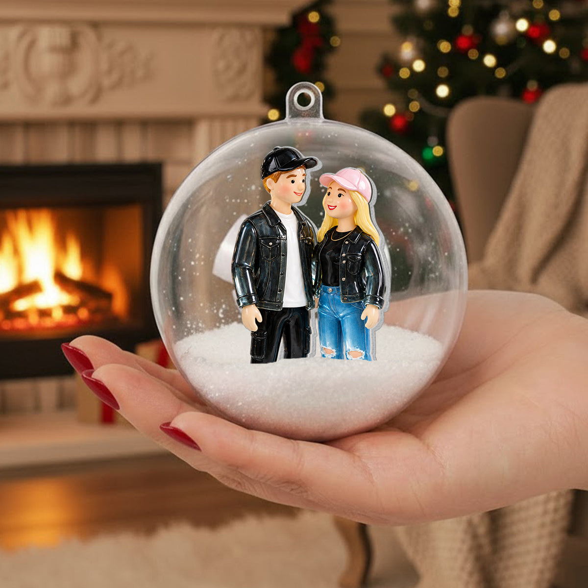 Personalized Christmas Older Latino Couple Snow Globe Ornament Family Holiday Gift