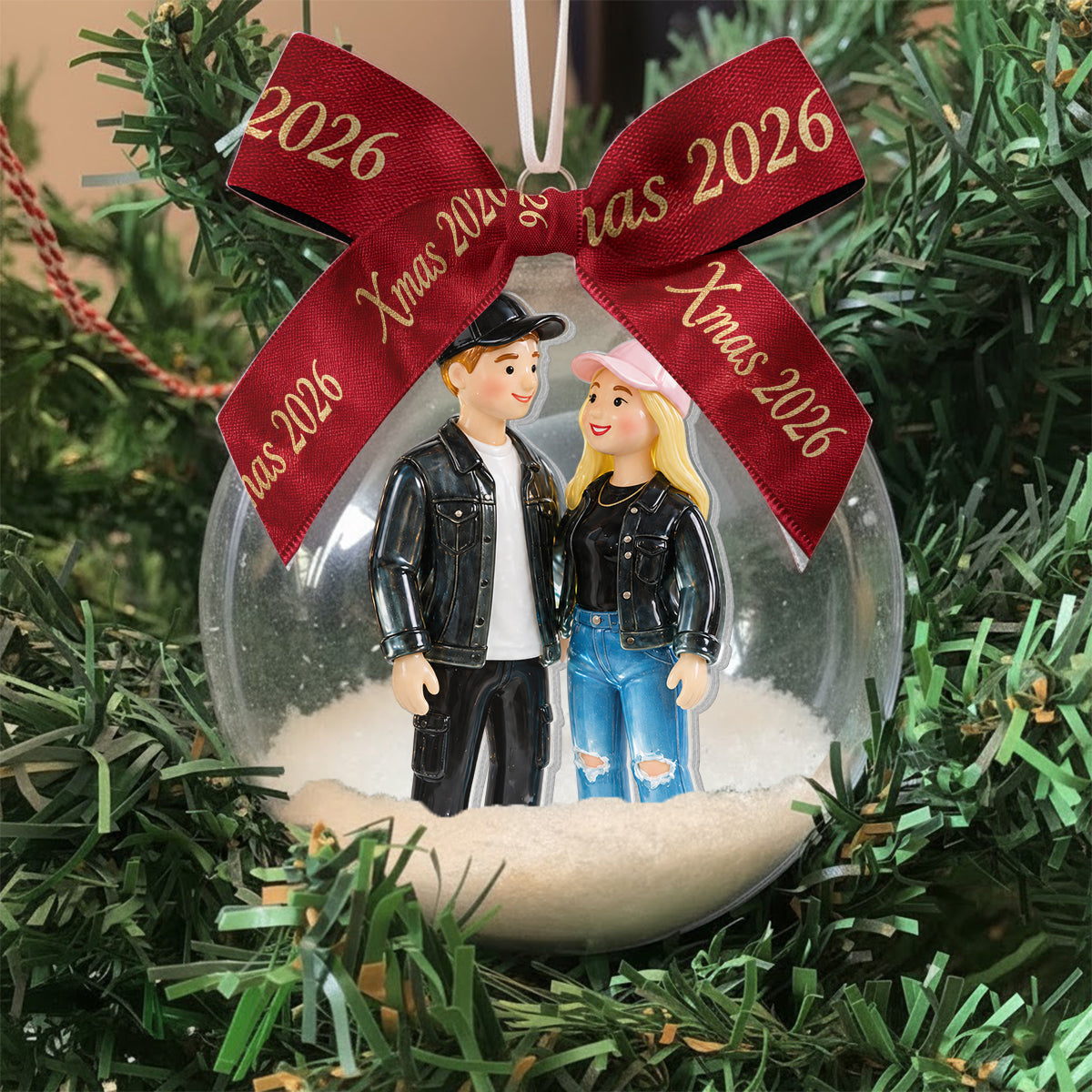 Personalized Christmas Latino Couple Snow Globe Ornament Holiday Tree Keepsake