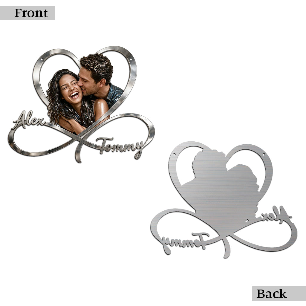 Personalized Custom Photo Older Couple Infinity Heart Metal Sign Bedroom Wall Decor